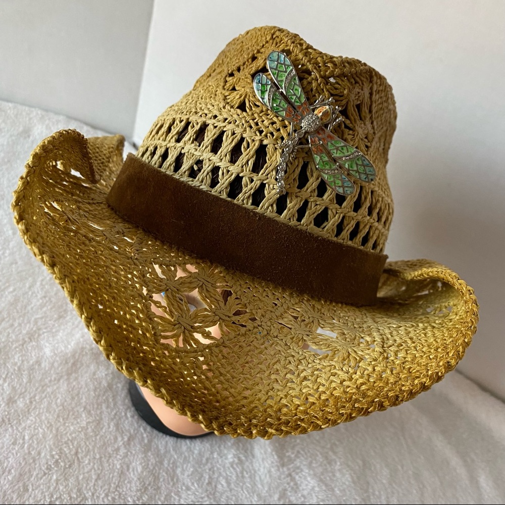 Cowgirl Hat Custom Made with Dragonfly Brooch & Genuine Leather Belt STAGECOACH